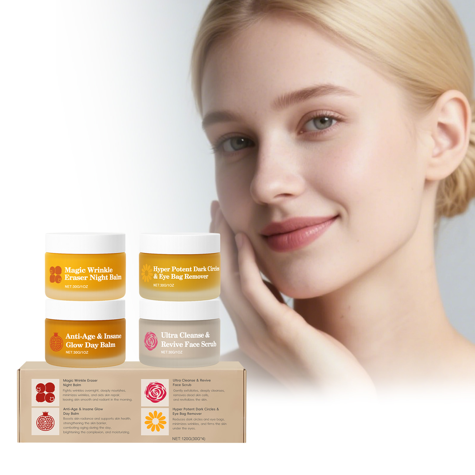 Anti-Aging Face Cream - ชุดผลิตภัณฑ์ดูแลผิวหน้าแบบมัลติเอฟเฟกต์ สำหรับกลางวันและกลางคืน ทำความสะอาด บำรุงผิว ลดรอยคล้ำใต้ตา ชุดผลิตภัณฑ์ดูแลผิวหน้าอเนกประสงค์