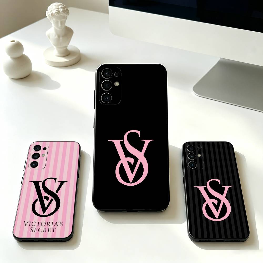 Beauty Makeup Louis Vuitton - เคสโทรศัพท์ลายโลโก้ V-Victoria S-Secret สำหรับ Samsung S25,S24,S21,S22,S23,S30,Ultra,S20,Plus,Fe,Lite,Note,10,สีดำ