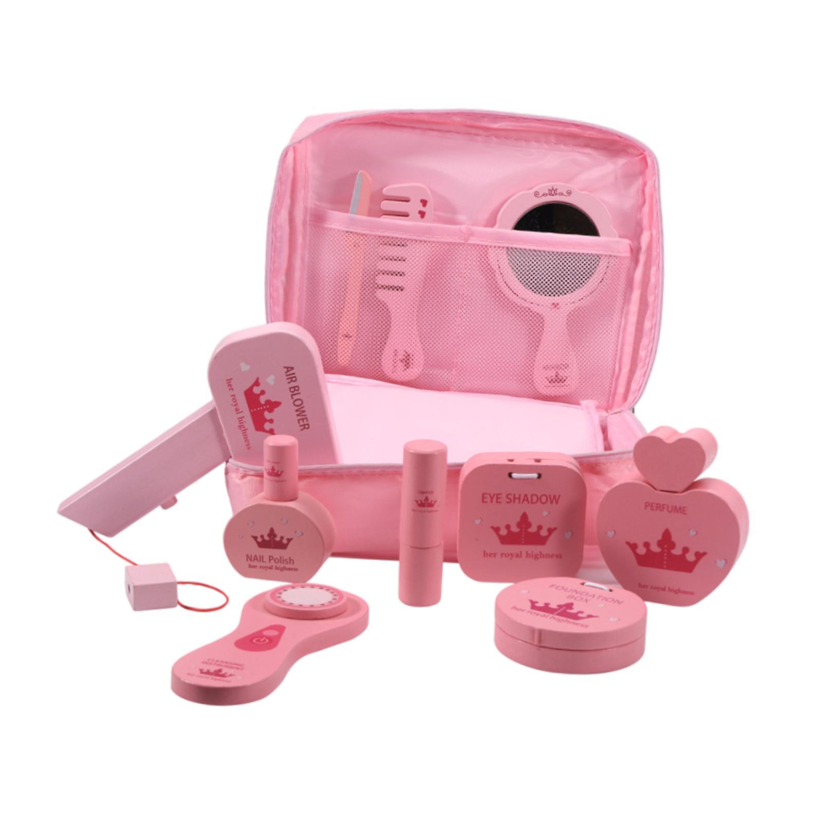 Beauty Makeup Set For Kids - ชุดของเล่นแต่งหน้าไม้ 10 ชิ้น พร้อมกระเป๋าเก็บของ ฝึกทักษะการใช้มืออย่างละเอียด ชุดแต่งตัวเจ้าหญิงแฟชั่น