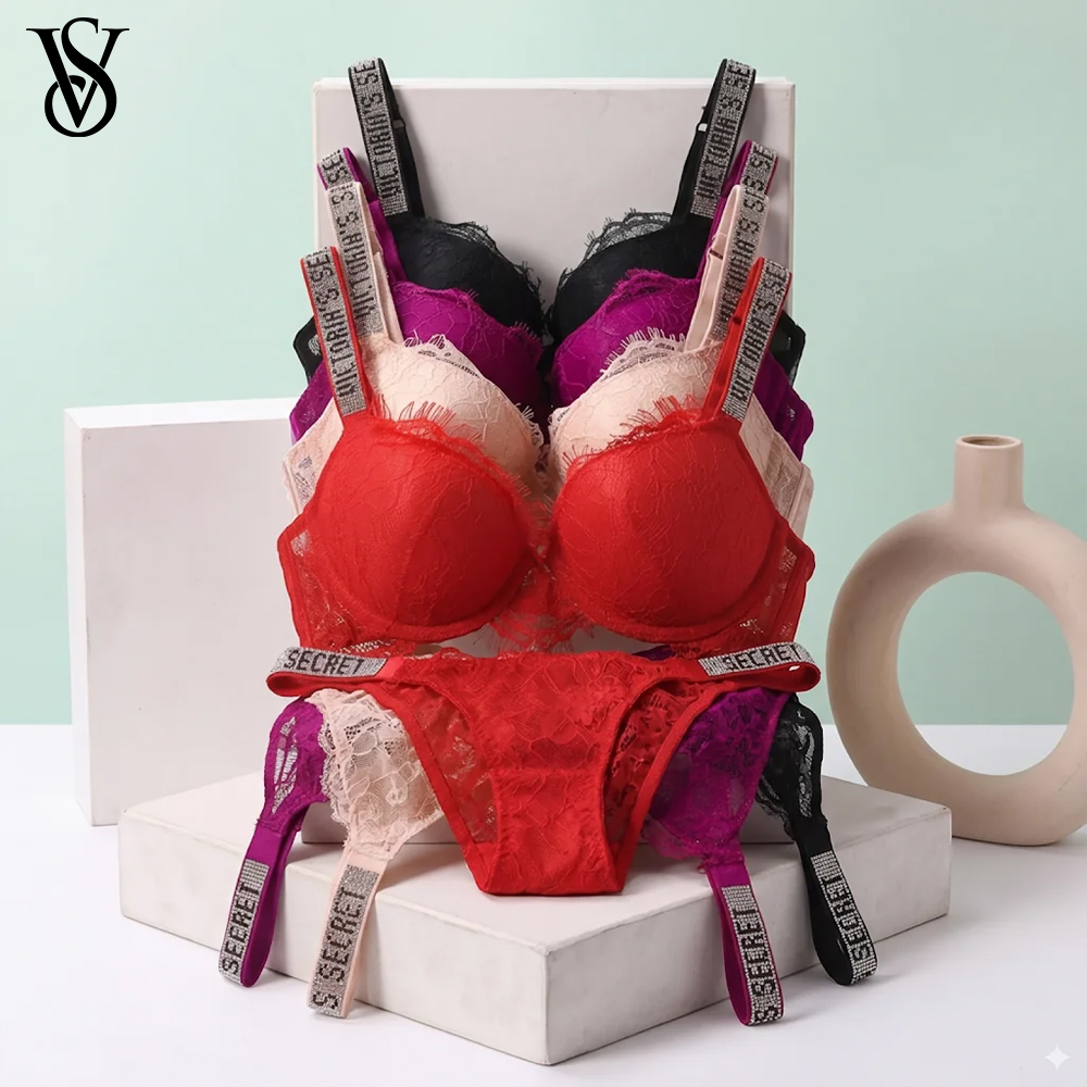 Beauty Makeup Louis Vuitton - ชุดชั้นในเซ็กซี่สำหรับผู้หญิง Victoria's Secret ใหม่ ชุดบราและกางเกงในแบบปรับได้พร้อมฟองน้ำเสริมทรงและลูกไม้