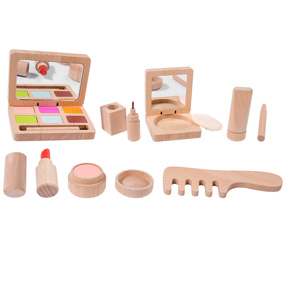 Beauty Makeup Set For Kids - ชุดของเล่นแต่งหน้าทำผมจำลองสำหรับเด็กผู้หญิง 1 ชุด ทำจากไม้ พร้อมอุปกรณ์ที่สมจริง ปลอดภัย